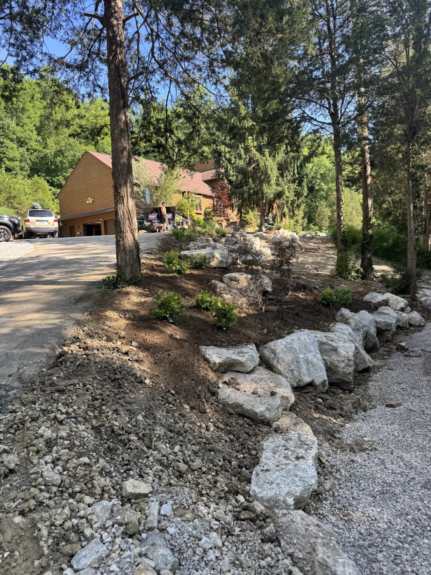 Landscaped yard with rocks